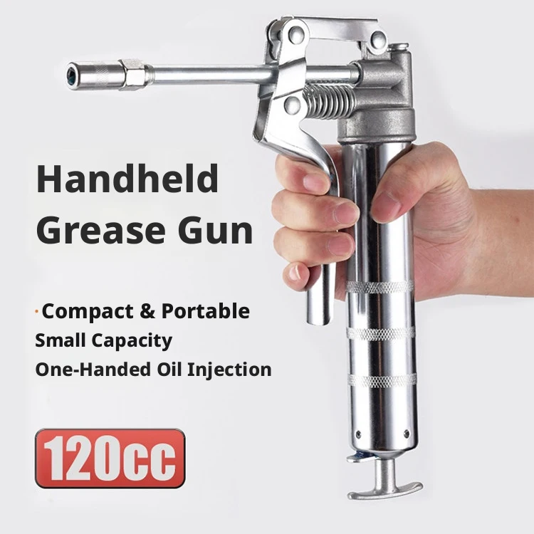 Industrial-Grade Hand Grease Gun: 29.5cm Length, 120cc Reservoir, Dual-Tube Setup, for Low-Volume Lubrication Tasks
