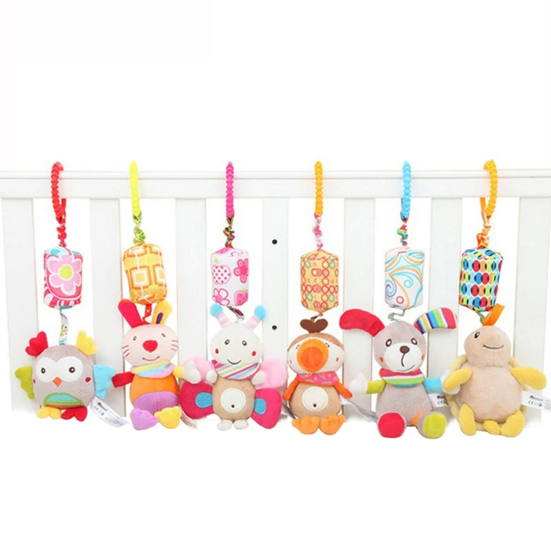 Sonajero colgante para bebé, juguete sensorial de aprendizaje suave, Animal de dibujos animados, cama de peluche, campana, juguete de desarrollo infantil, mango de juguete de 0 a 24 meses