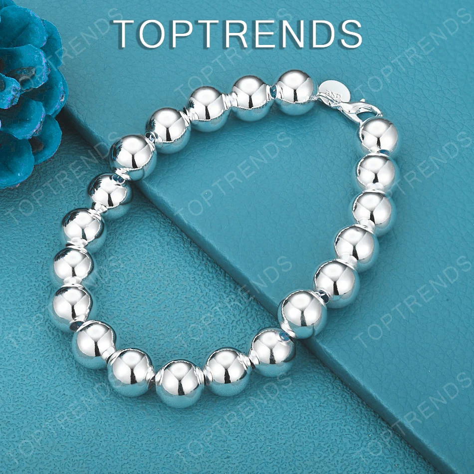 

Модные ювелирные изделия, 10 мм, 925 пробы, гладкая цепочка из стерлингового серебра, браслет с бусинами, женский браслет, подарок на день Святого Валентина, аксессуары для мужчин и женщин, для вечеринок