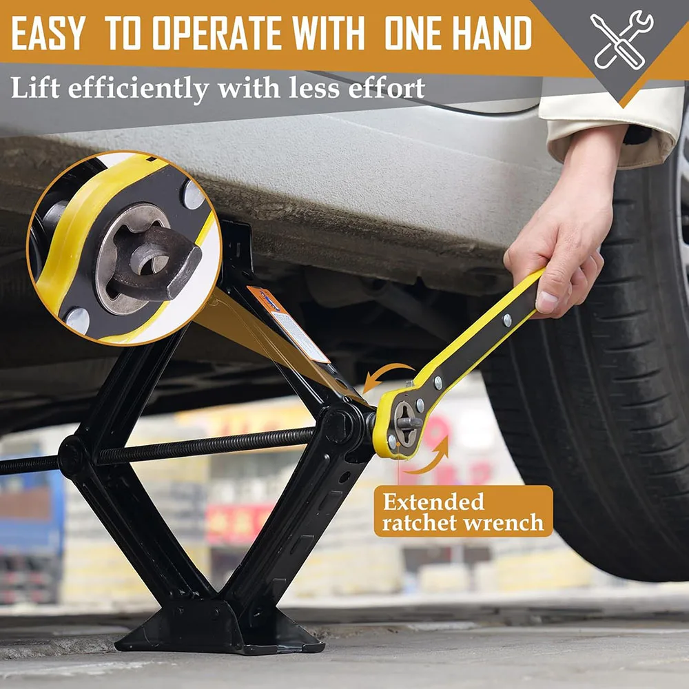 2T/3T Car Scissor Jack Auto Emergency Crank Lift Stand Labor-Saving Repair & Tire Replacement Tool with Wrench for SUV Vehicles view 5