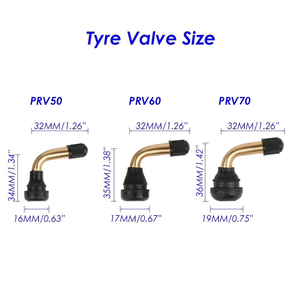 Vástagos de válvula de neumático sin cámara, Base de goma a presión, 90 grados, para llanta de motocicleta, Scooter, PVR50, PVR60, PVR70, 100 piezas