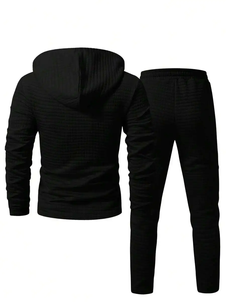 

Mens Quilted Hoodie And Sweatpants Two Piece Casual Tracksuit Set