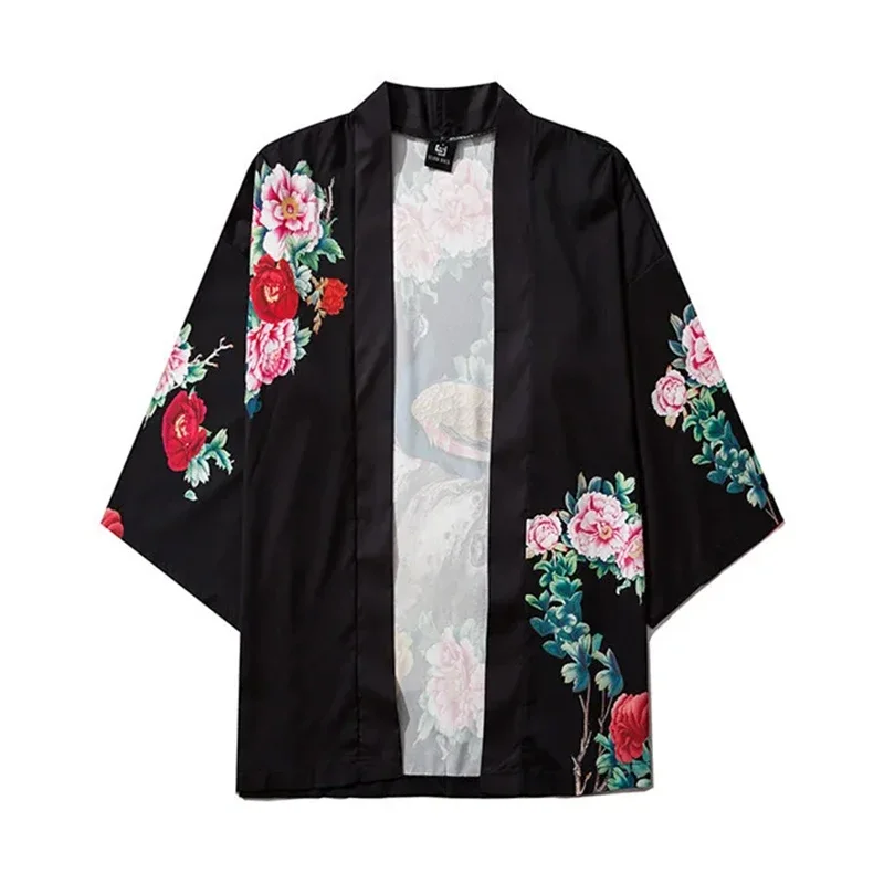 Women\'s Kimono Ukiyo-e Flower Cardigan Cosplay Japanese Clothing Cardigan Kimono Men\'s Samurai Haori Beach Cardigan Yukata