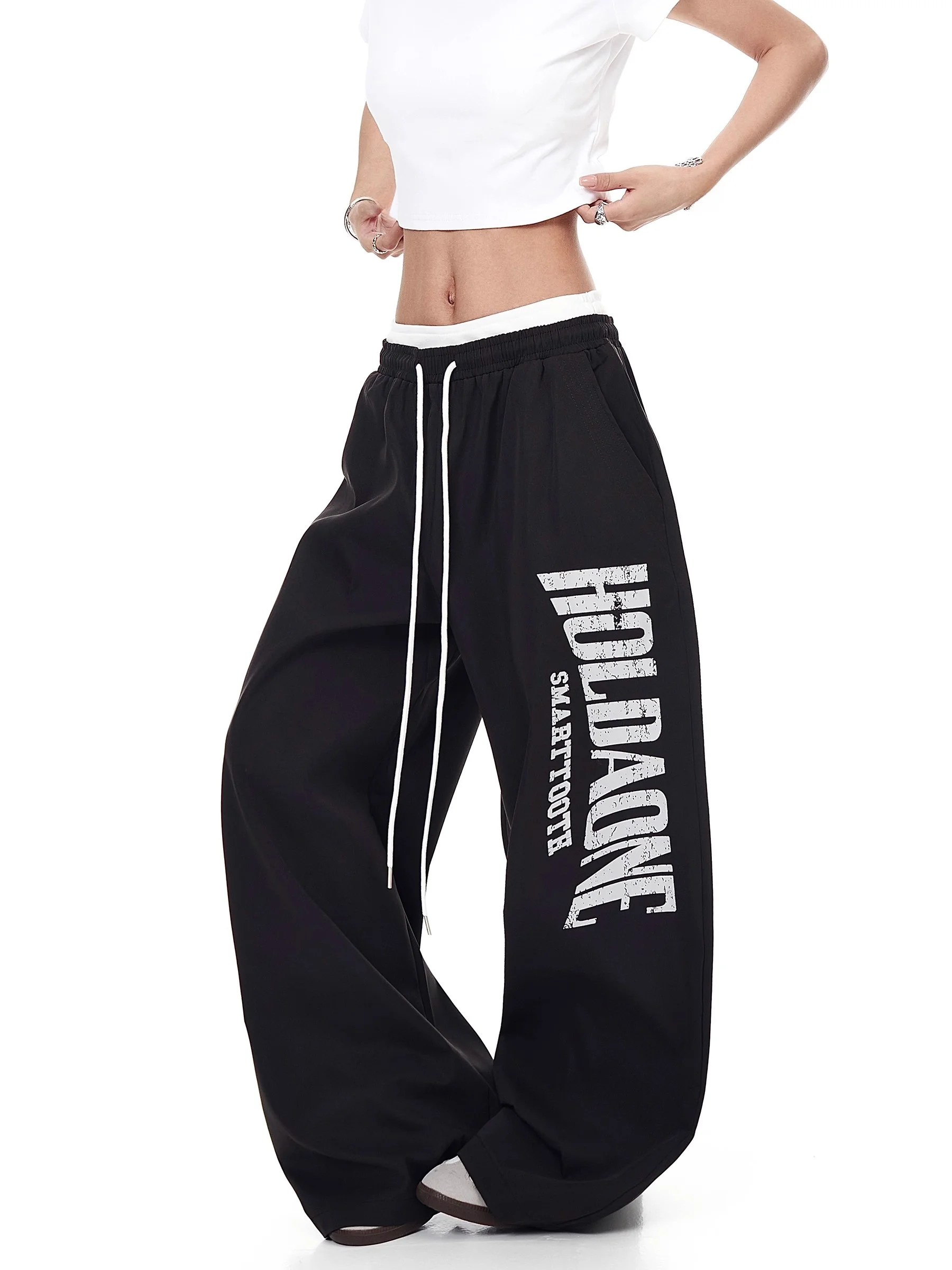 Retro American Printed Loose Casual Pants High Waist Jazz Dance Women's Sle Splicing Wide Leg Floor Length Trousers