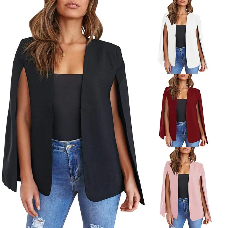 2024 Spring and Autumn Ladies Shawl Sleeve Jacket Solid Color Women's Fashion Trend Cloak Vest Slim Fit Small Suit Jacket