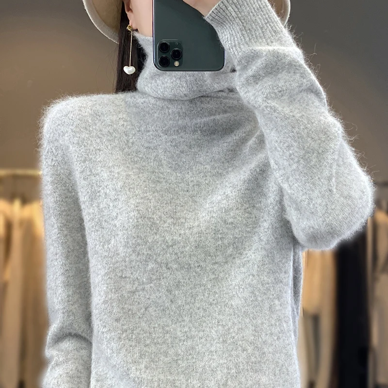 Women's High Polo Collar Cashmere Sweater, Pullover, Heap Collar, Thickened, Versatile Top, Knitwear, Autumn, Winter, New