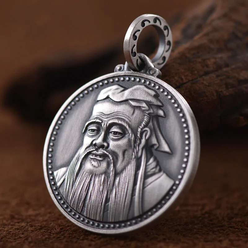 

Brass Silver Plated Antique Sage Teacher Confucius Pendant Walking Teaching Teacher's Watch Confucius Statue Confucian Schol