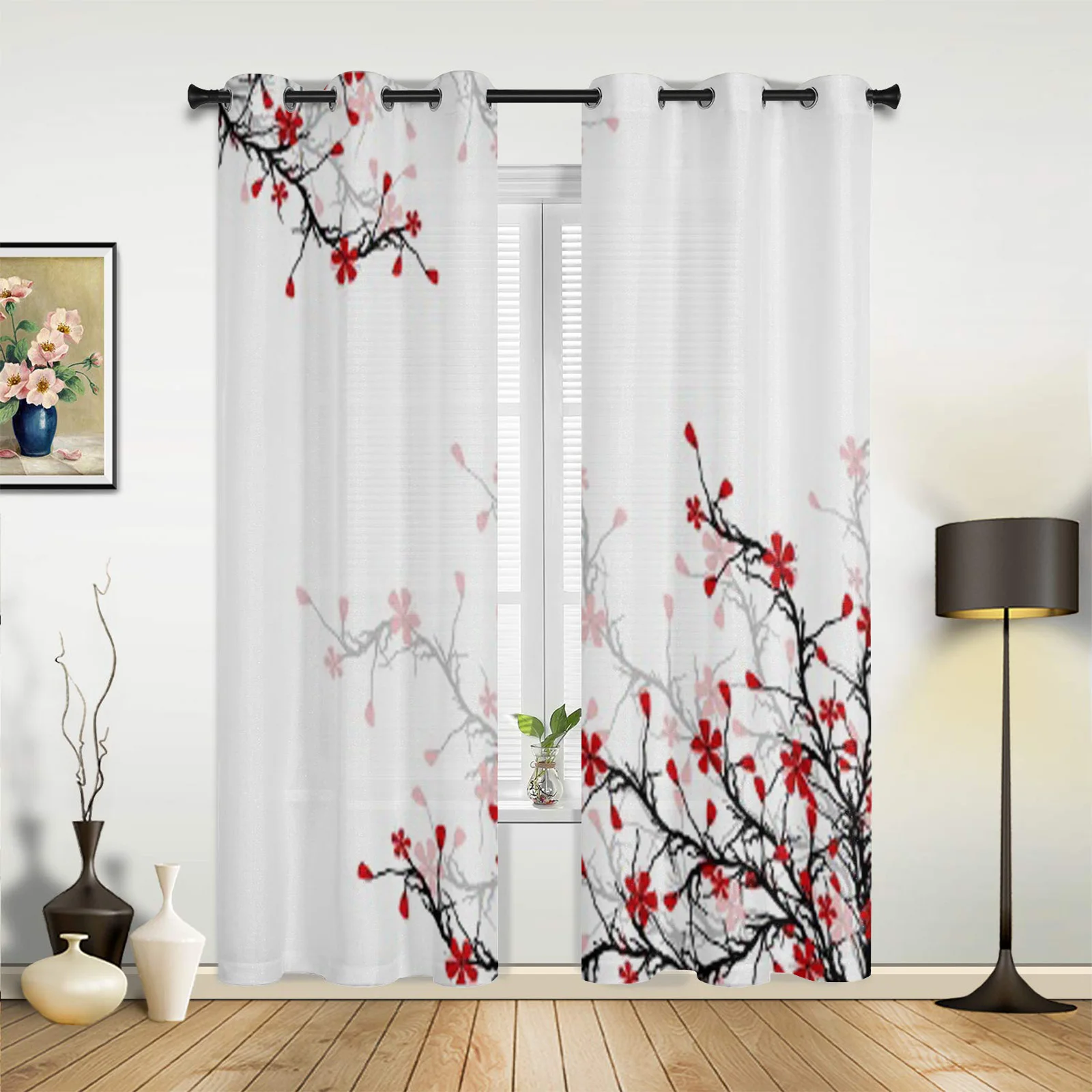 Beautiful Blossom Cherry Window Curtains for Living Room Home Decor Bedroom Curtain Kitchen Window Drapes