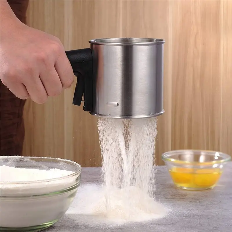 【HOUSEHOLD GOODS】Flour Sifter Stainless Steel Strainer, Hand Crank Squeeze Sieve For Baking, For Baking, Flour Powdered Sugar Ca