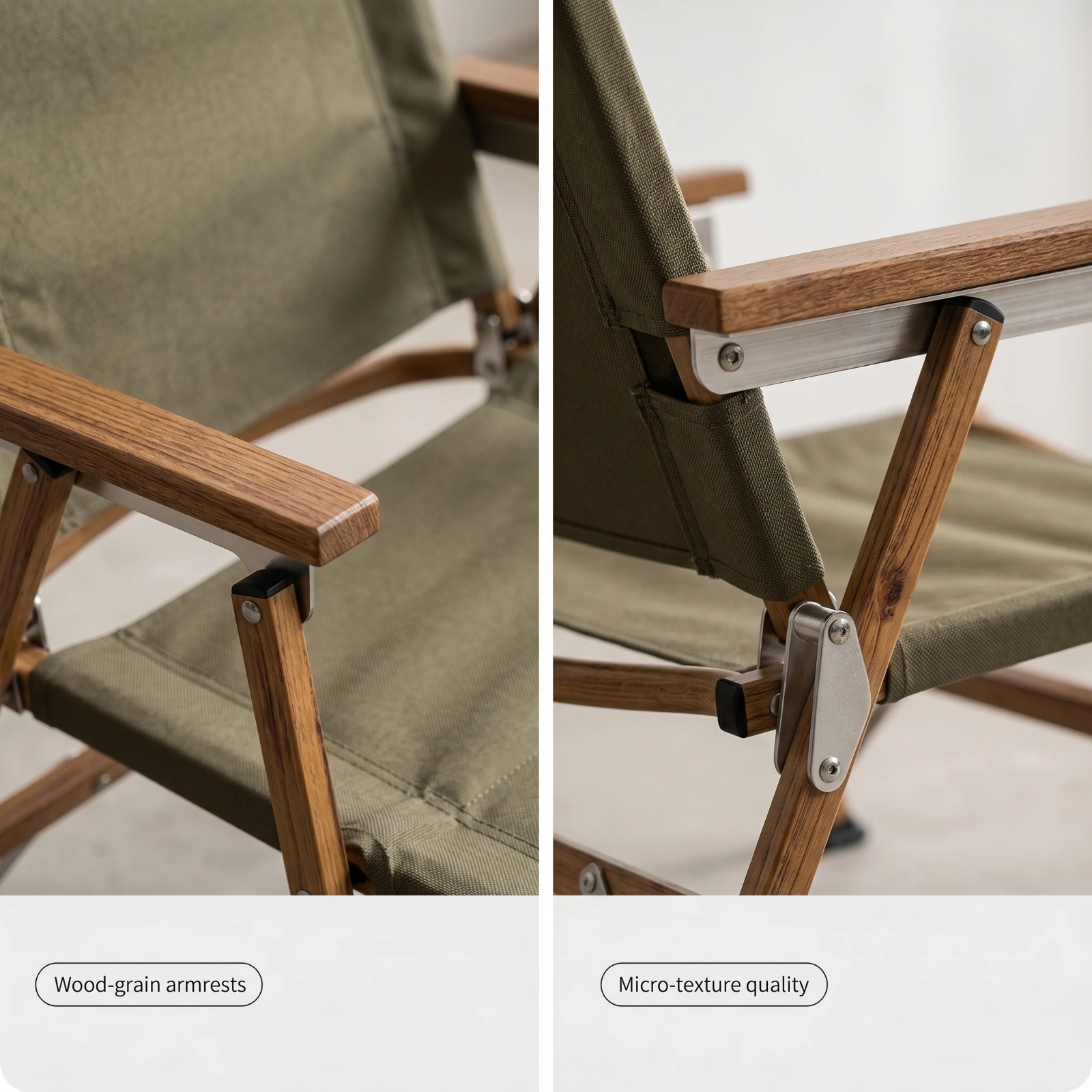 Low Sling Chair Wood-Grain Portable Lawn Chair Furniture Comfortable Easy to Use for Campers, Camping, Patio