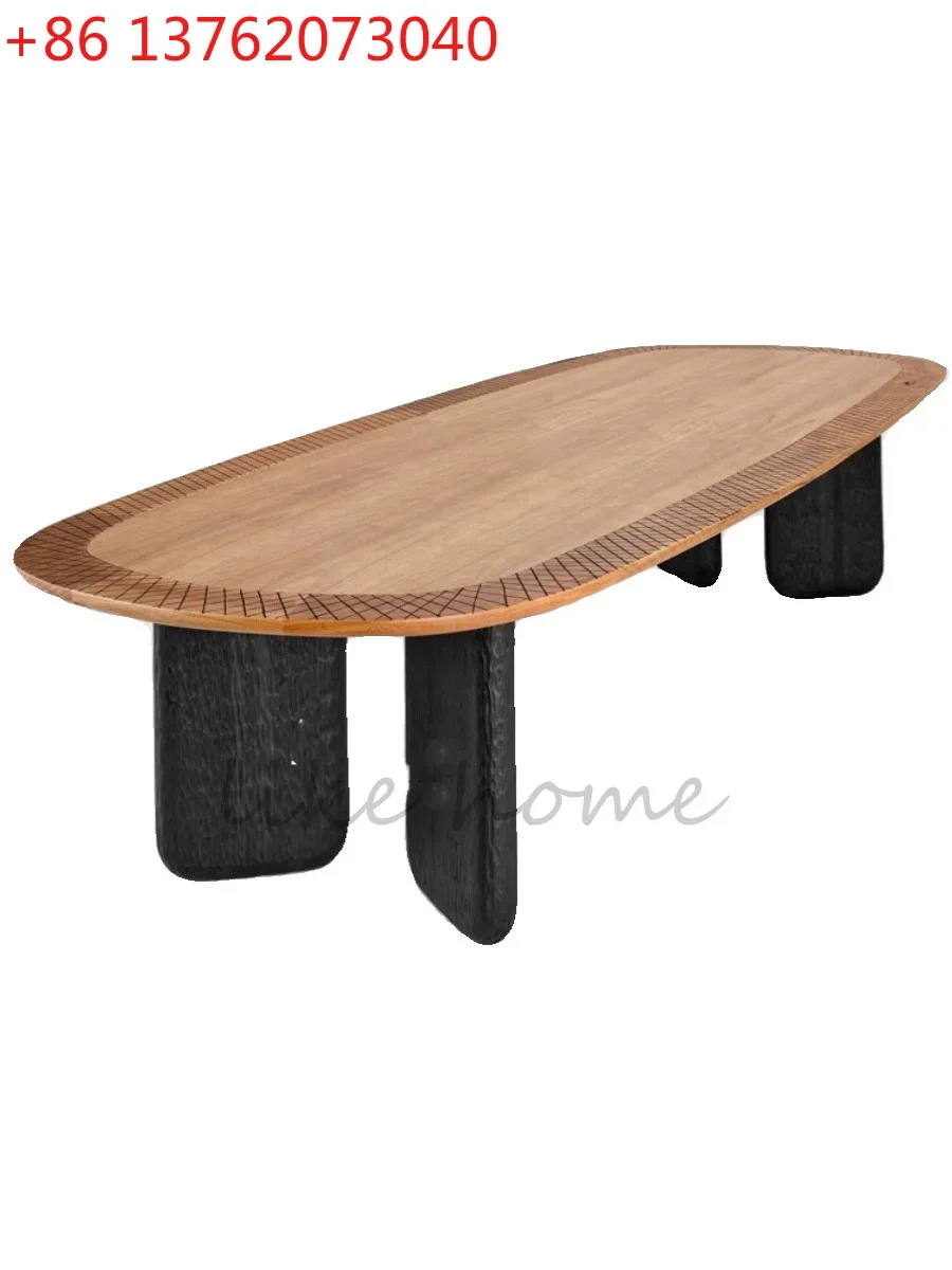 Nordic wabi style home solid wood dining table medieval retro style log meeting table