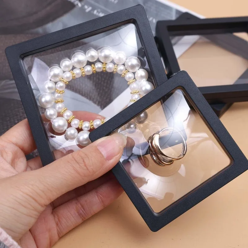 10-20pc PE Film Jewelry Storage Box 3D Packaging Case Transparent Free Floating Bracket Portable Bracelets Necklace Earring Disp