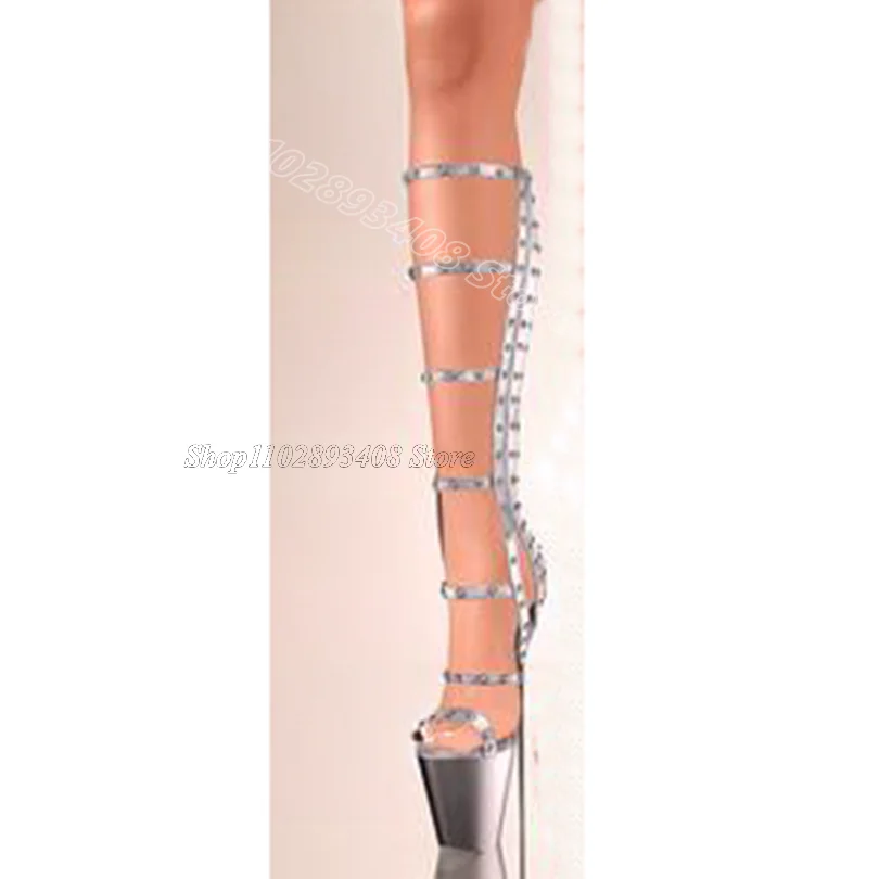 Black Rivet Decor Platform Sandal Boots Open Toe Party Casual Dress Fashion Summer Women Sandal Boots 2024 Zapatos Para Mujere