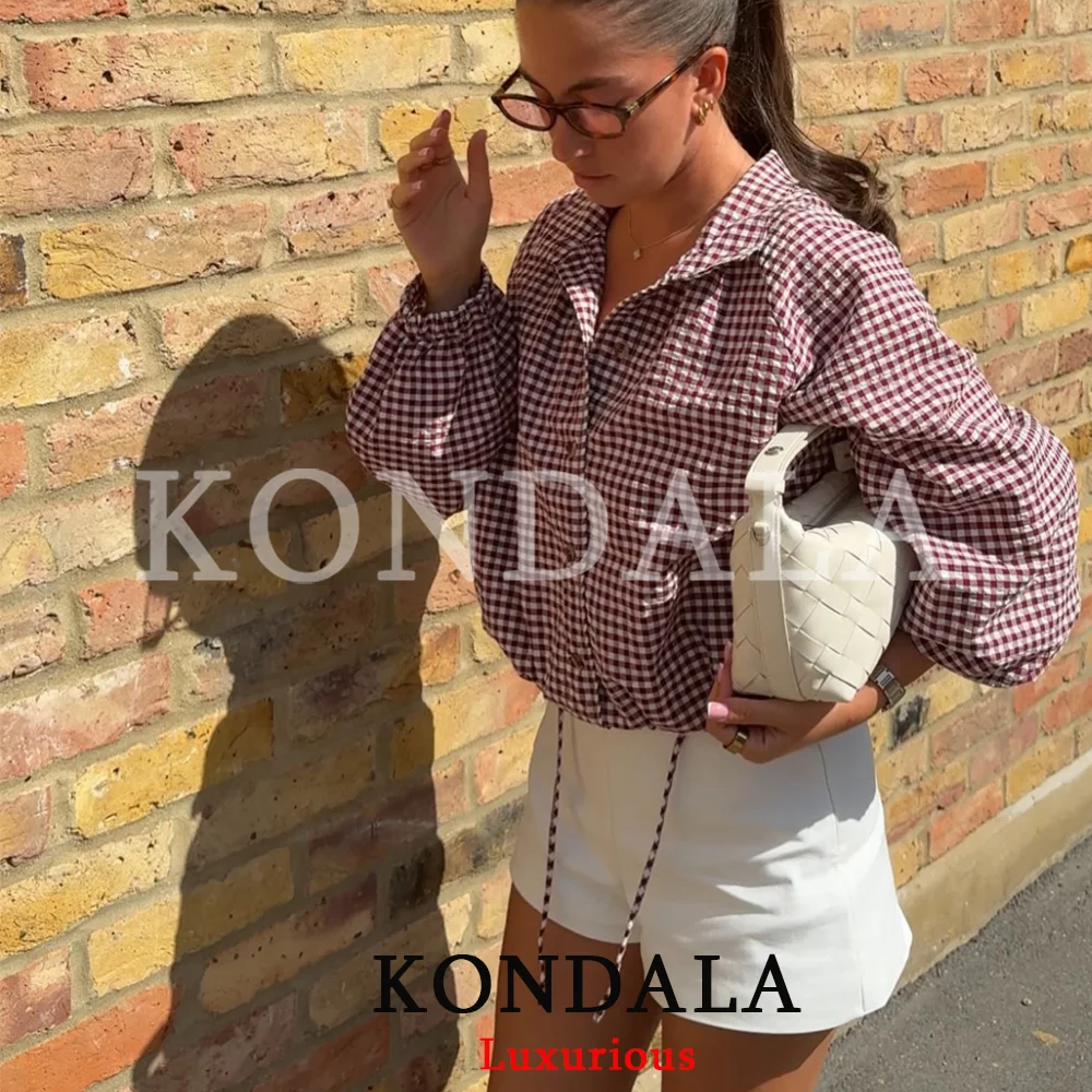 KONDALA Streetwear Casual Chic Women Jacket Plaid Stand Collar Single Breasted Jacket New Fashion 2026 Autumn Night Out Jacket