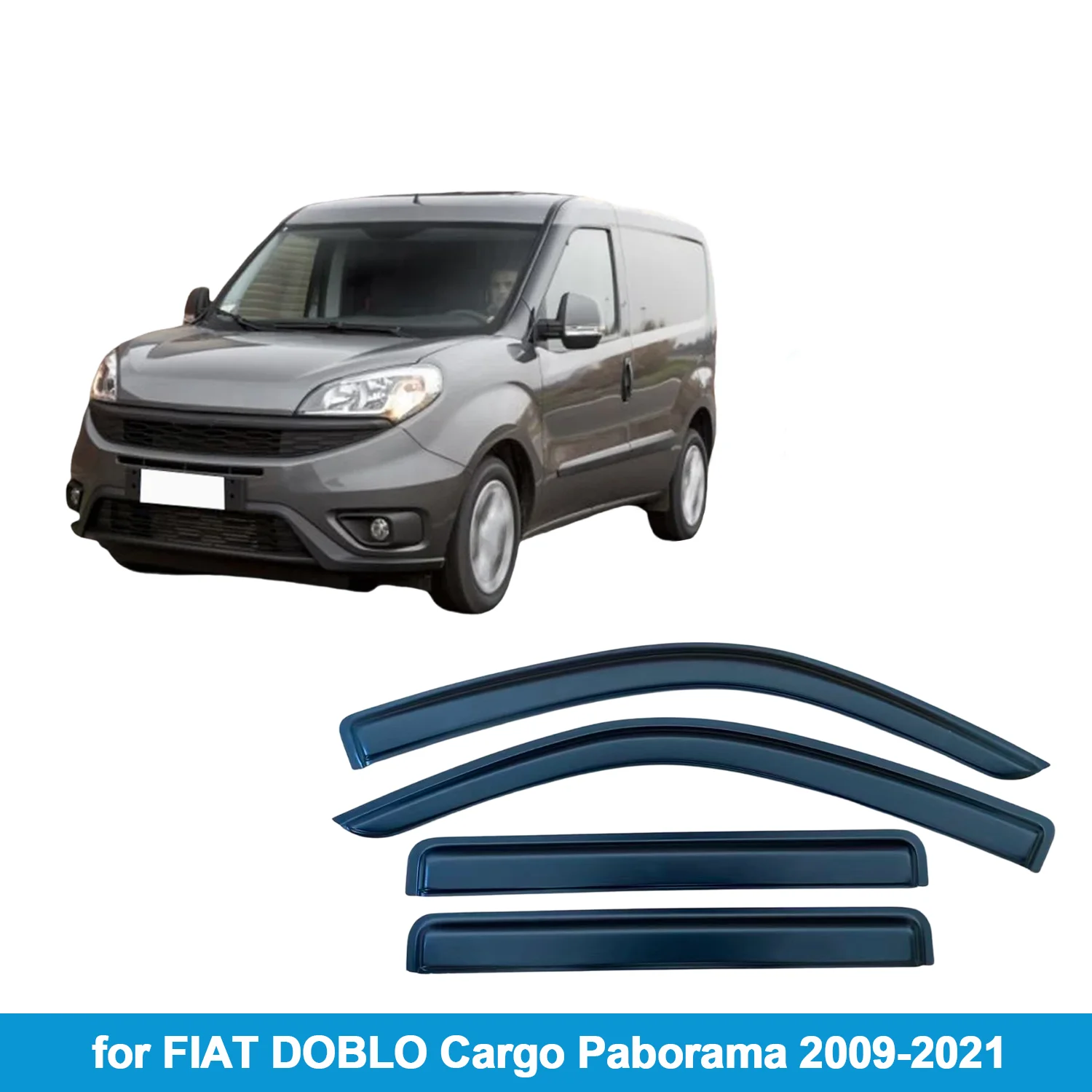 

Window Visor for FIAT DOBLO Cargo Paborama 2009-2021 Rain Guard Side Vent Deflector Weathershield Outside-Mount Tape On