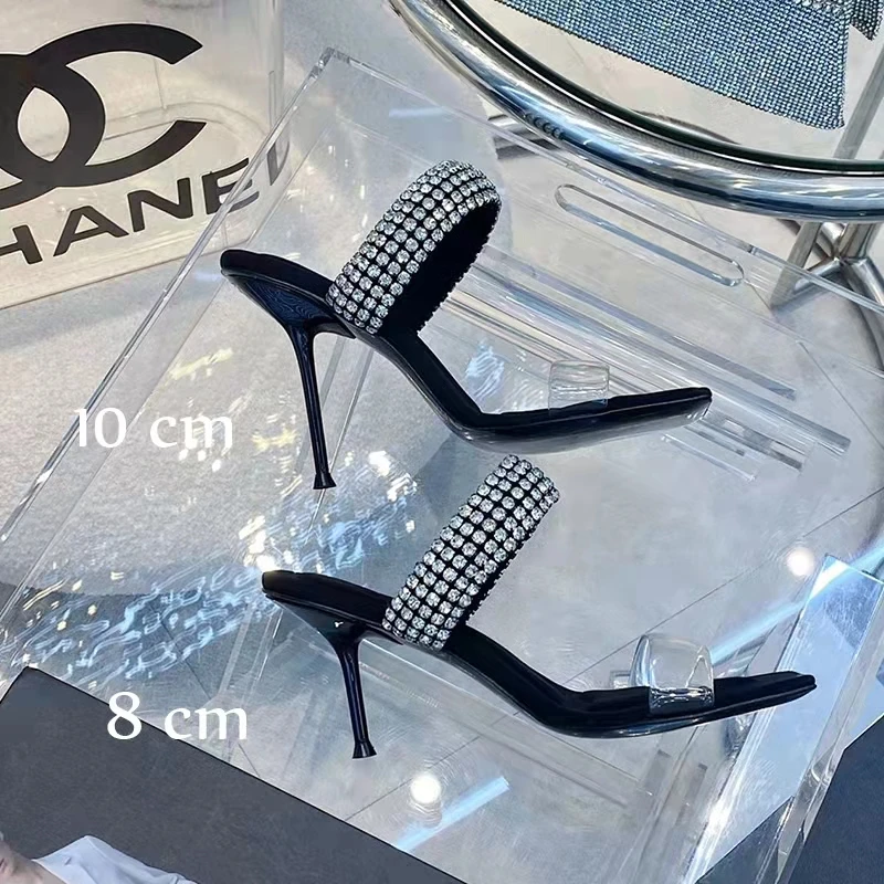 Sandalias de tacón alto para mujer, zapatos informales con diamantes de imitación de PVC transparentes de cristal, Sexy, para fiesta, verano, 2023