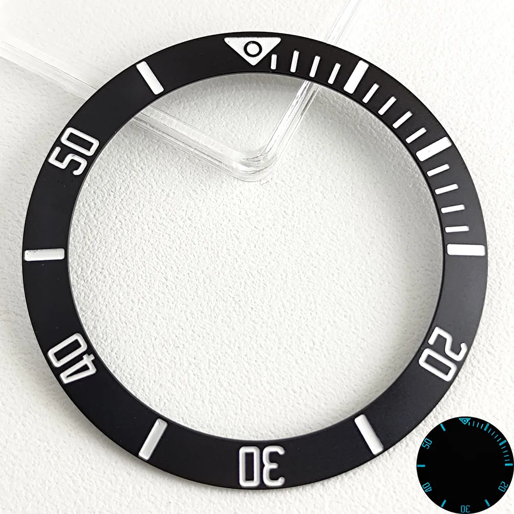 40.5mm*32mm アルミニウムベゼル ブルーグリーン夜光 高品質傾斜ベゼル メンズ腕時計ベゼル交換用アクセサリー