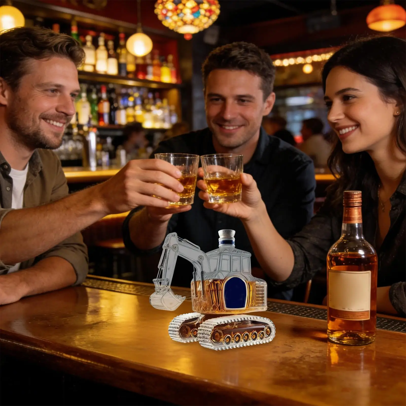 Whiskey Decanter Bottle 350ml Excavator Shaped Pourer Dispenser Glass Liquor Decanter Statue For Bourbon Home Bar Fathers