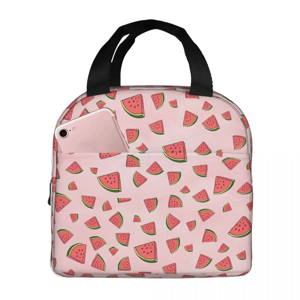 Pink2 Oxford Cloth Portable BagsFruit Watermelon School Trip Lunch Hiking Debris Cooler Food Handbags