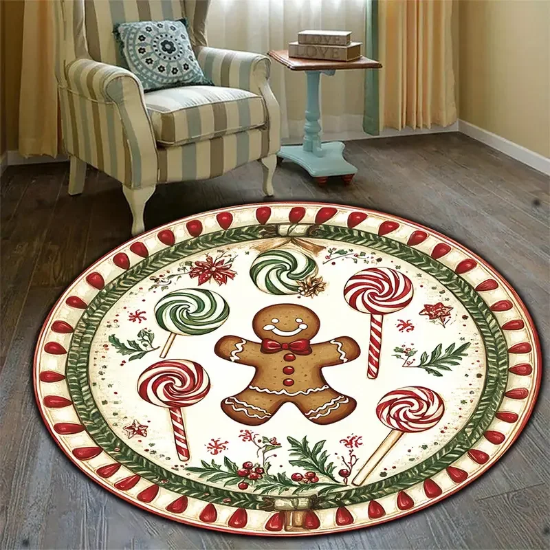 Tapis rond de noël en pain d'épice, pour salon, chambre à coucher, atmosphère Festive, arbre de noël, maison