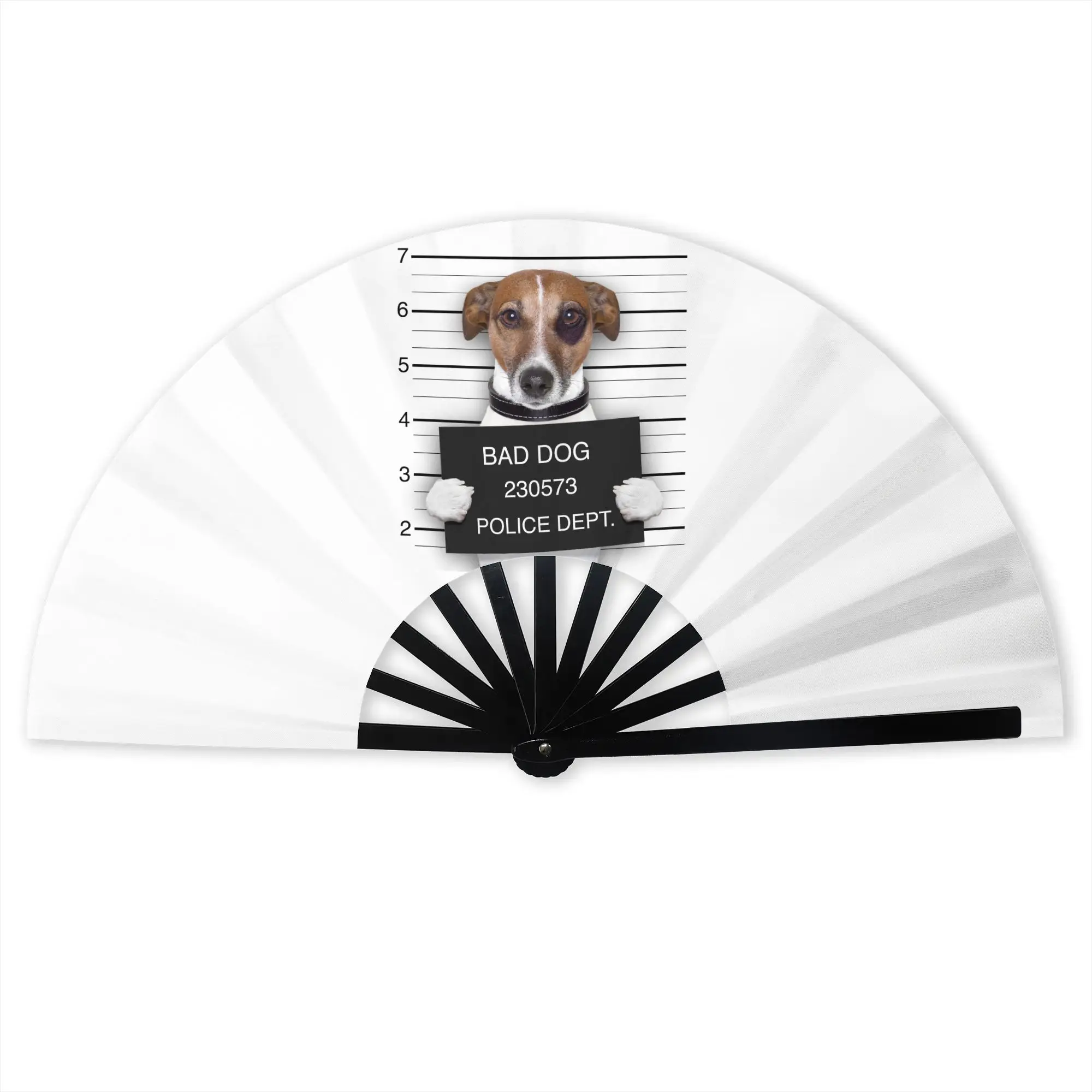 Bad Dog Jack Russell Terrier Stylish Hand Fan Women Animal Printed Polyester Fan Aesthetic Costume Prop Folding Fans For Dancing