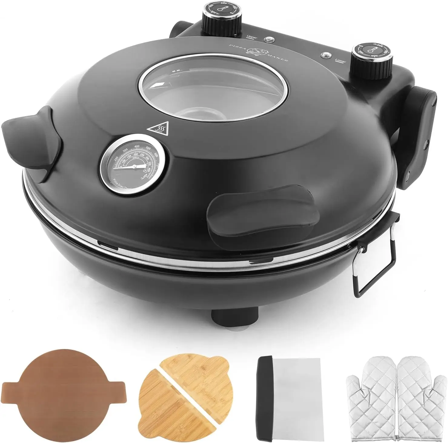 

12' Electric Countertop Pizza Oven Indoor With Ceramic Stone, Dual Adjustable Temperature Controls, Includes 4 Pizza Tools