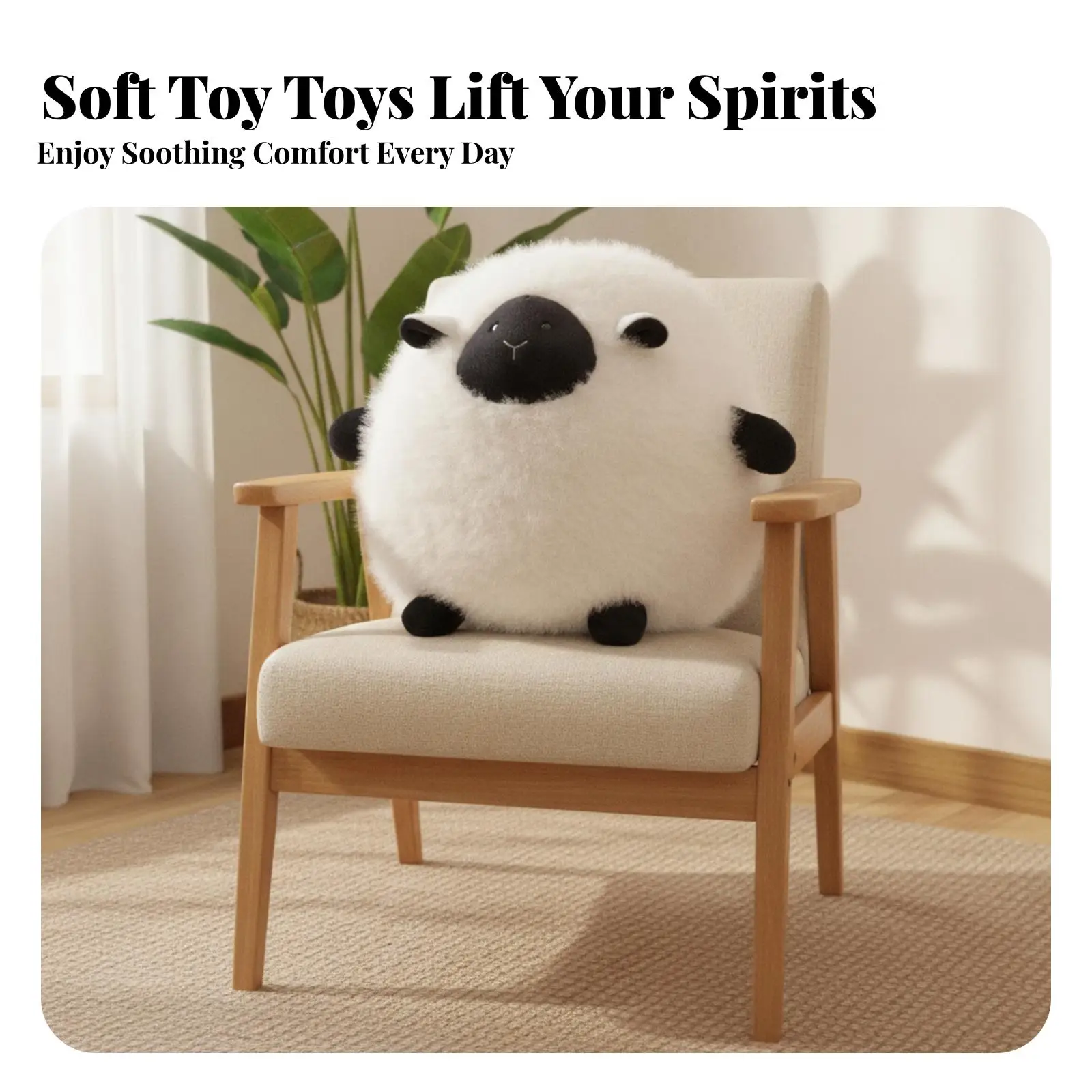 Round Sheep Soft Pillow Black-and-White Sheep Soft Fuzzy Lamb Stuffed Animal