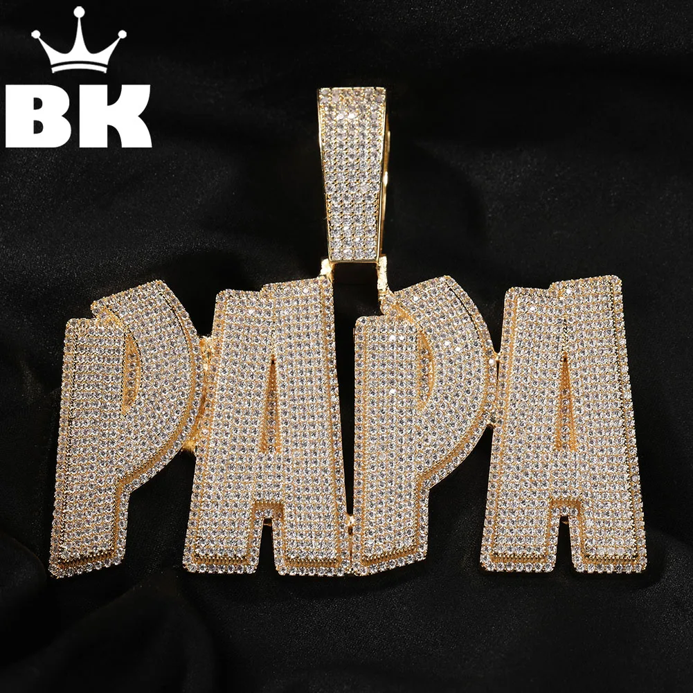 

THE BLING KING Double Layer Large Custom Name Pendant Necklace Two Tone Color Initial Micro Paved Cubic Zirconia Hip Hop Jewelry