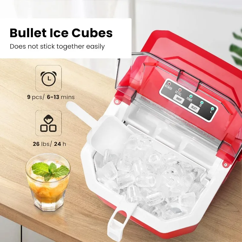 VIVOHOME-Máquina Automática Elétrica Ice Cube Maker, bancada compacta portátil, alça, colher de mão, 10 sacos de gelo e auto