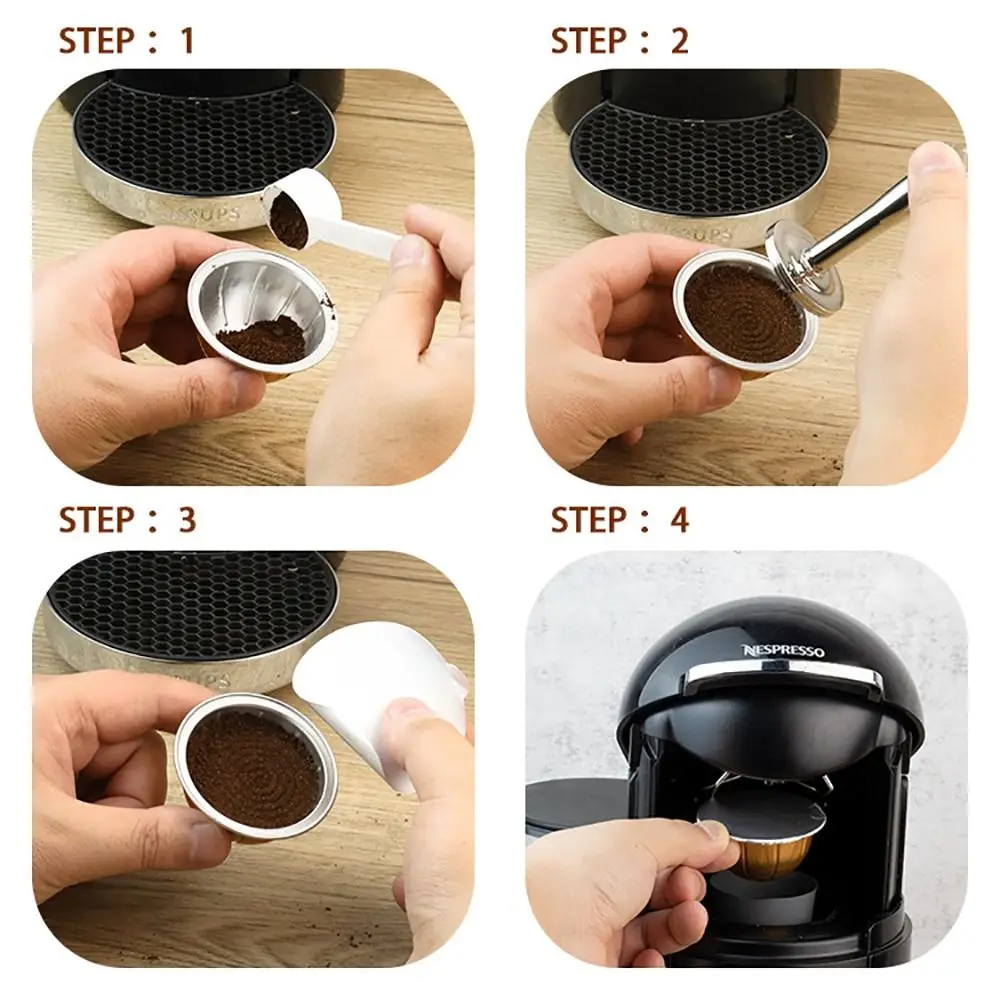 4Pcs Portable Coffee Capsule Shell Reusable Refillable Sealed Tin Foil Cup For Vertuo Next 40/80/150/230ml Coffee Capsule Pod