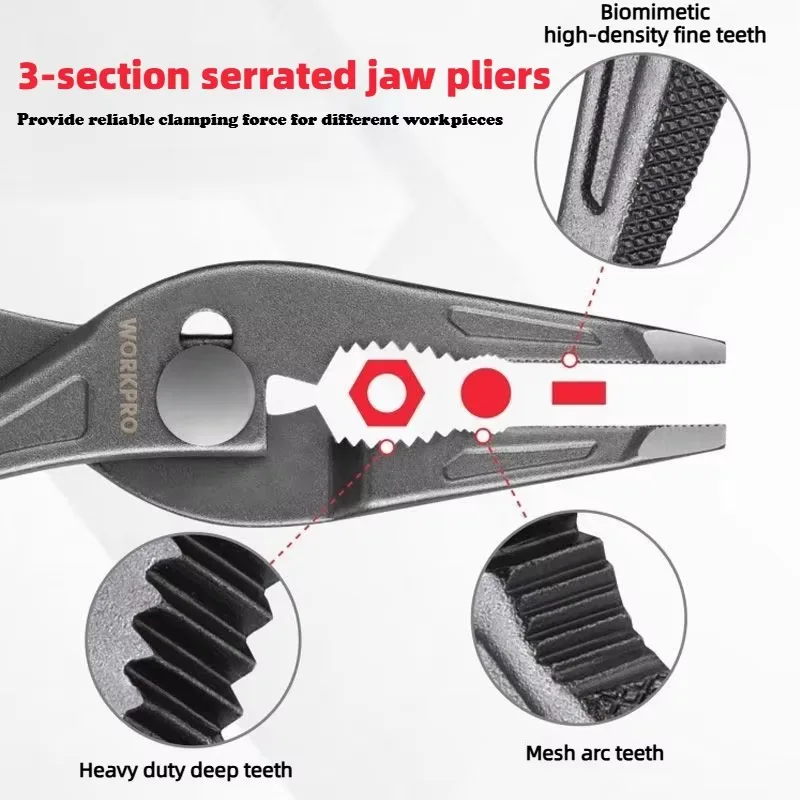 8 Inch WORKPRO Long Nose Slip-joint Pliers Large Opening Sliding Pliers Serrated Jaw Water Pipe Plumbing Hand Tool