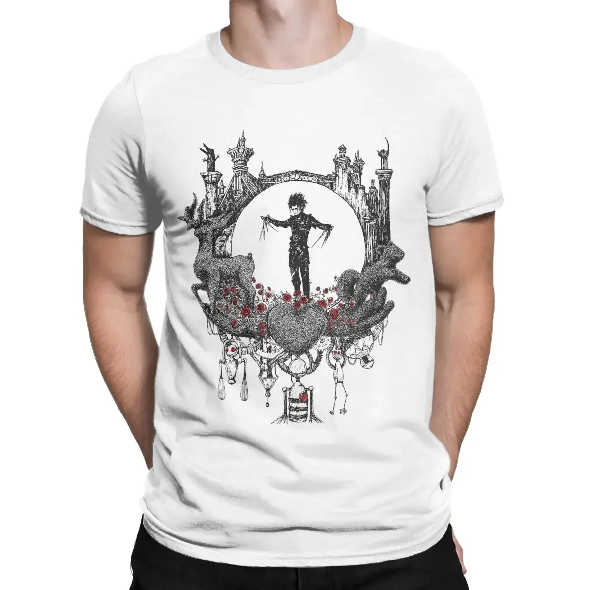 الرجال الجليد الرقص إدوارد مقص الأيدي تي شيرت 100% ملابس قطنية مضحك قصيرة الأكمام س الرقبة تيز هدية عيد ميلاد تي شيرت