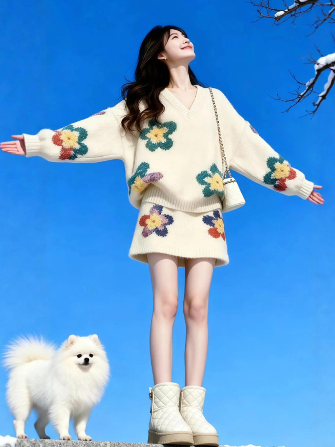 

Korean Style Gentle V-neck Sweater And Skirt Two-piece Set Youthful Ootd Spring Fashion Casual Comfortable Long Sleeve