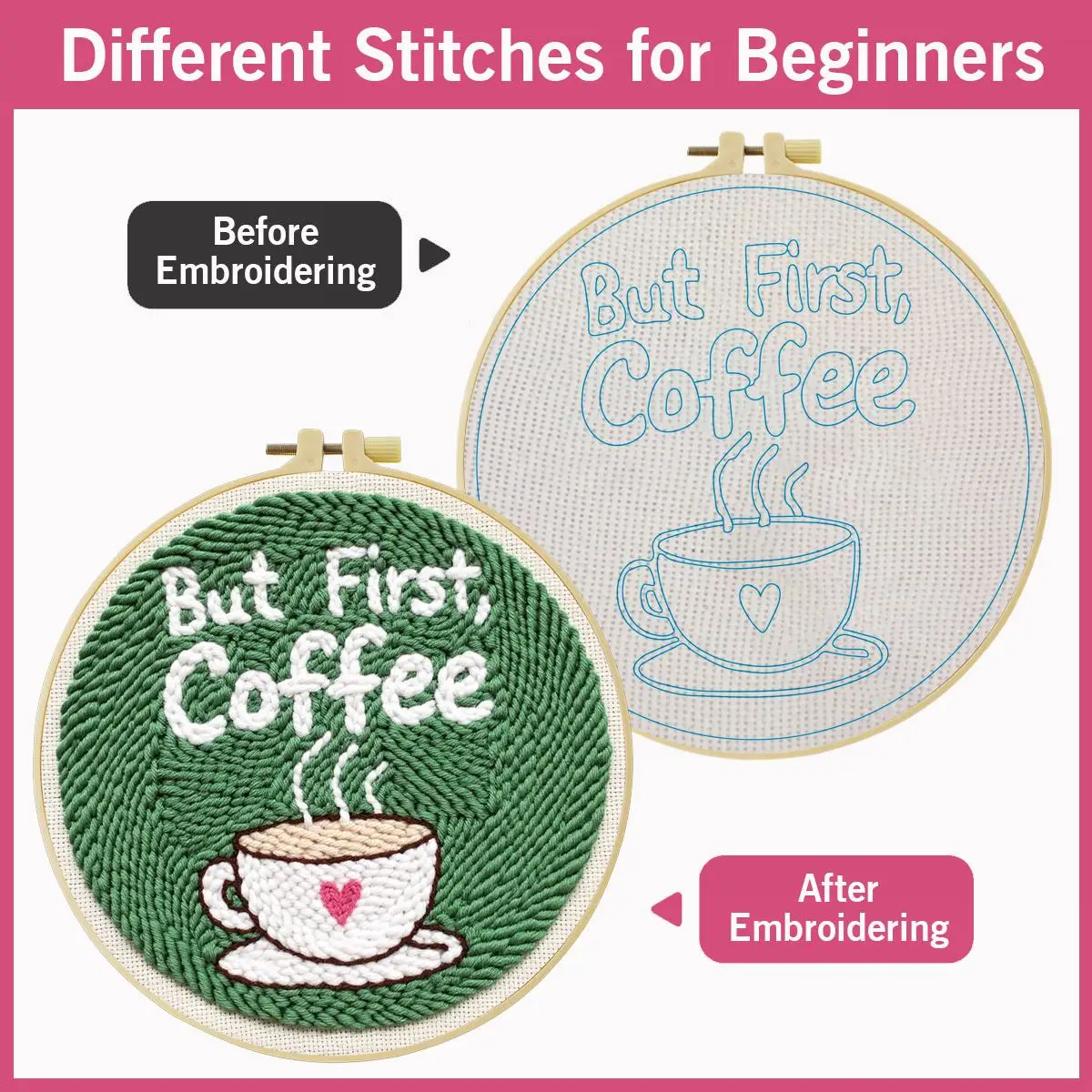 20X20CM/7,87 Zoll Kaffee-Stanznadel-Stickerei-Set, Stickerei-Kit, Gestrickte Stickerei, DIY Handgemachtes Geschenk, Bastel-Malerei – Detail 5