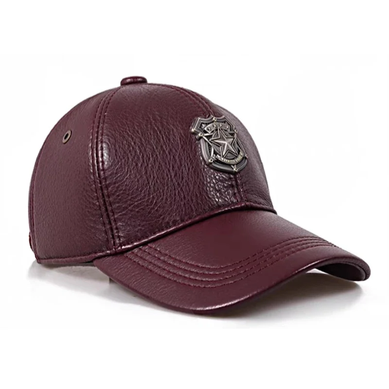 Gorras de béisbol de cuero genuino para hombre, cinturón de cuero de vaca informal, 55-60, sombreros de vuelo ajustables, insignia,