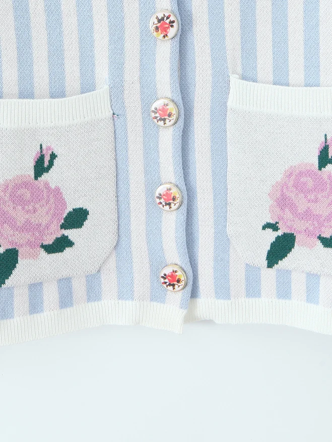 American Sle Retro Floral Embroidery round Ne ort Knitted Sweater Women's Versatile Slimming Cardigan Outerwear