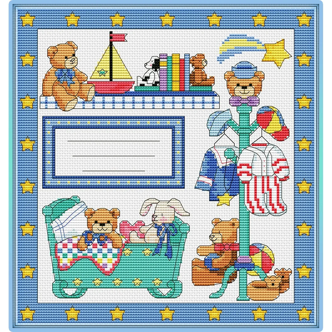 Bear Birth Certificate 32-33 embroidery kits, cross stitch kits,cotton frabric DIY homefun  embroidery  Shop 15