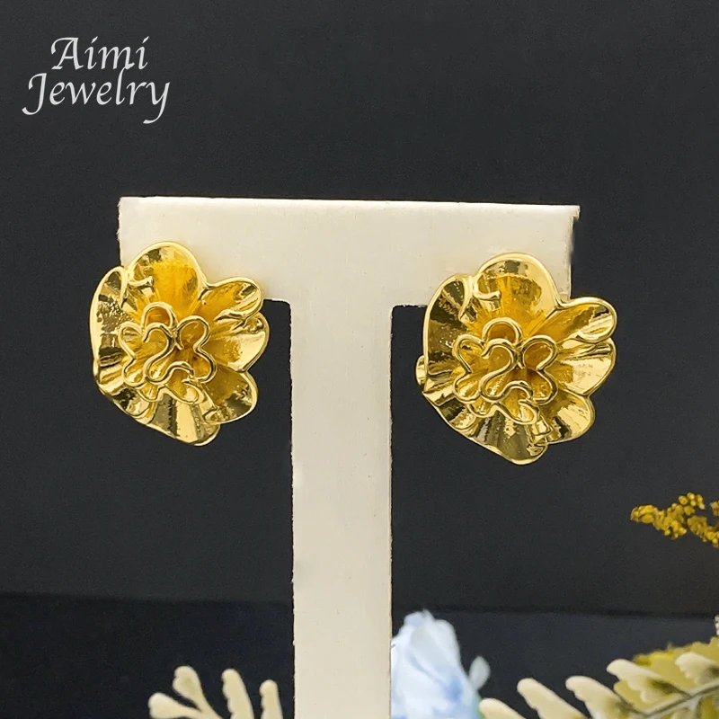 Original Blumenanhänger mit Kette, afrikanisches 18K vergoldetes Schmuckset, Ohrringe, Halskette, brasilianische Braut-Hochzeitsgeschenke – Detail 3