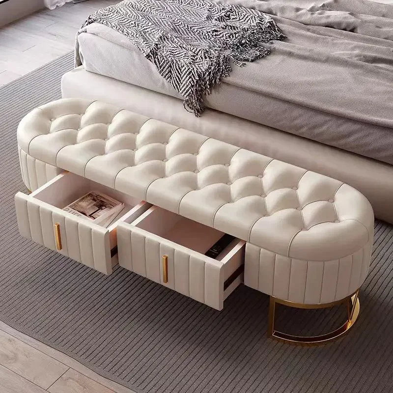 A  Light Luxury Shoe Changing Stool Home Doorway Entrance Footstool Nordic Leather Soft Bag Cushion Shoe Cabinet