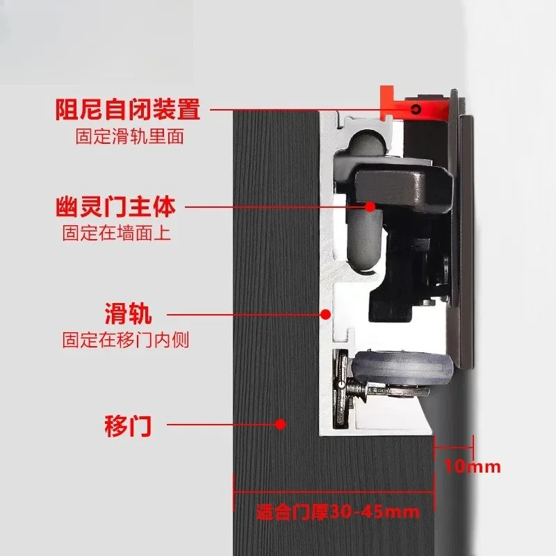 Ghost door invisible track hanger hardware accessories two-way buffer push-pull translation door trackless wooden door pulley
