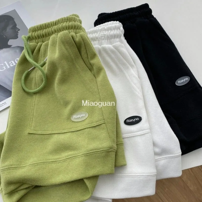 

High-waisted Slim Casual Sports Shorts Woman‘s New Korean Version of Loose Wide-legged Drawstring A- String Pants Leisure Summer