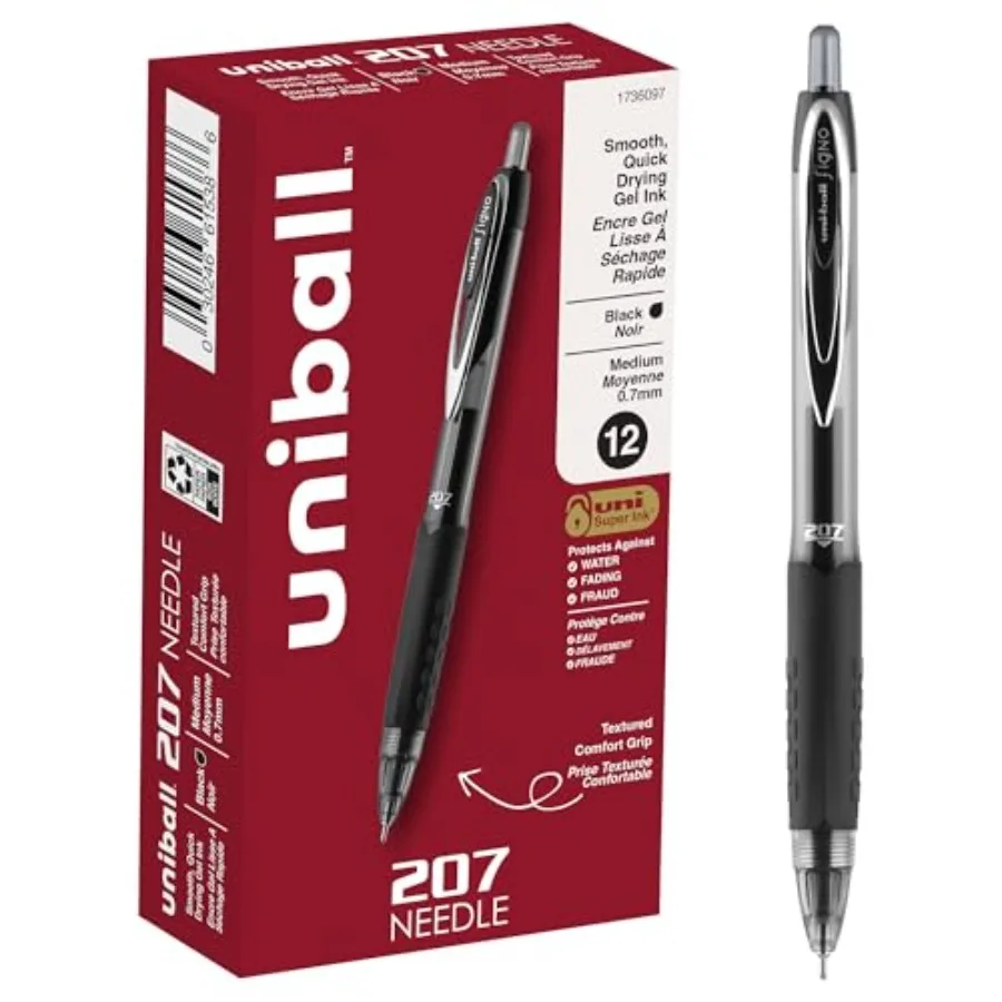 

uniball 207 Needle Retractable Gel Pens, Point,, 12 Pack