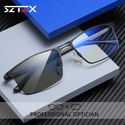 SZTZX, gafas de lectura de negocios para hombres, gafas graduadas para miopía con luz azul, gafas de sol ópticas fotocromáticas ultraligeras