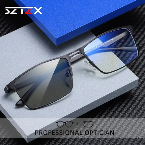 SZTZX, gafas de lectura de negocios para hombres, gafas graduadas para miopía con luz azul, gafas de sol ópticas fotocromáticas ultraligeras