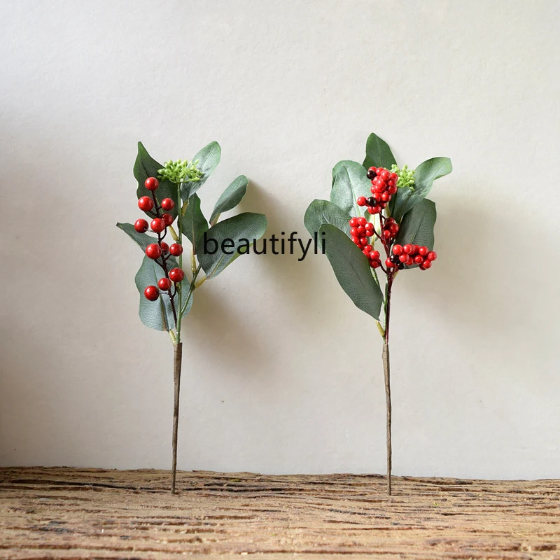 

Fake leaves green simulation, wild berry flower fortune fruit red berry lucky fruit red bean Christmas decoration