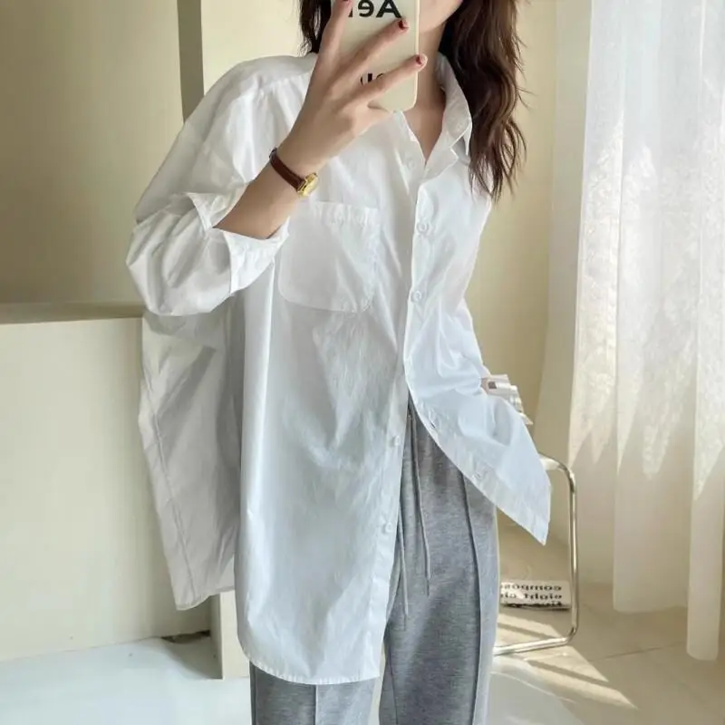 

Women's Long Sleeve White Blouse Premium Cotton for Spring Summer New Fashion 2026 Stylish Casual Cotton Long Sleeve Blouse