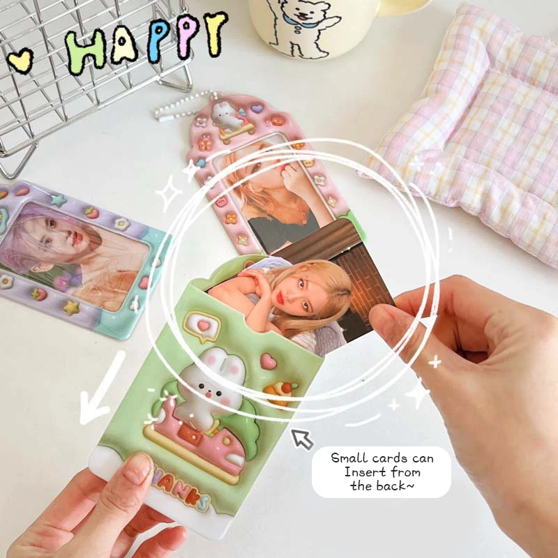 Cartoon Puppy Rabbit Photo Card Holder Kpop Food Card Bus Card Sleeves Photo Card Protective Cover Pendant