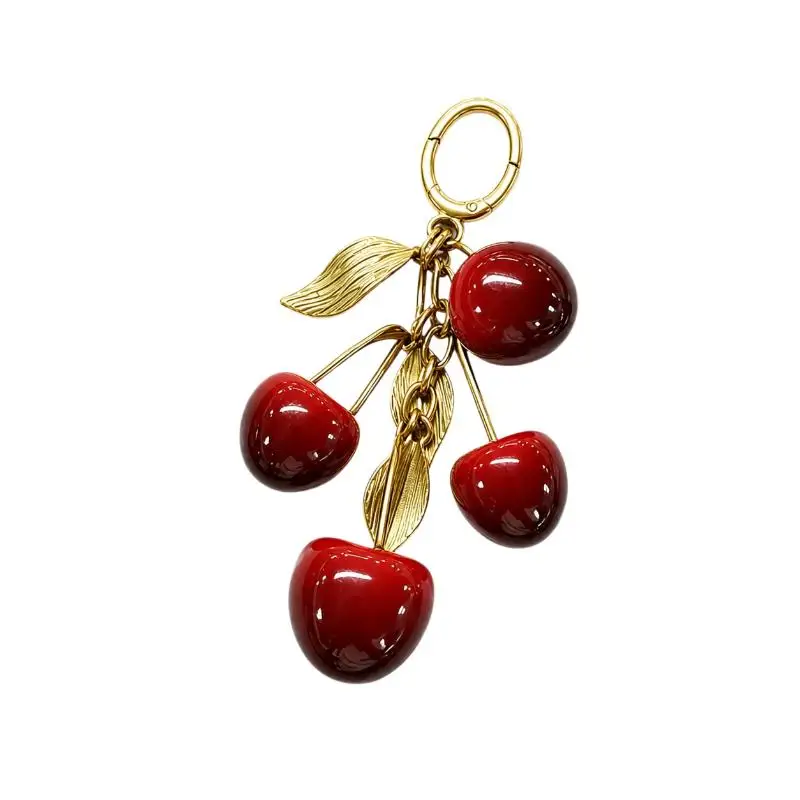 Vintage Kirsch-Taschenanhänger Schlüsselanhänger Rote Kirsche Anhänger Niedliches Handtaschen-Accessoire Eleganter Schlüsselring für Autoschlüssel & Taschendekoration – Detail 5