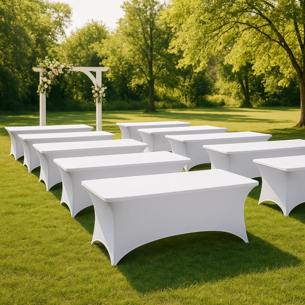 Black 4/6/8FT High Stretch Tablecloth Washable Universal Bed Cover Elastic Rectangular Table Cloth Outdoor Event