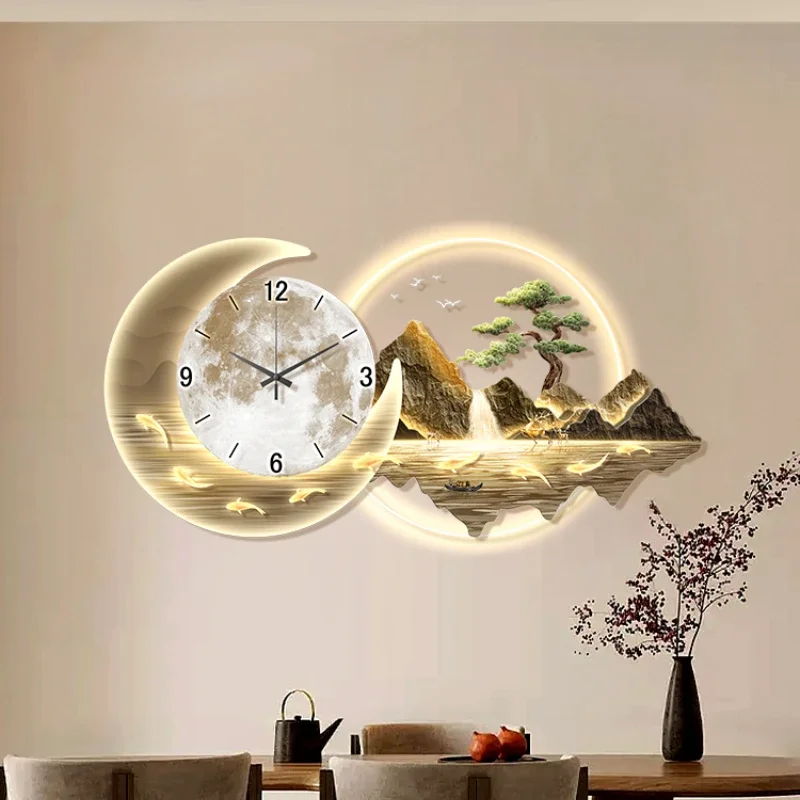 Scenery Unique Wall Clock Silent Interior Living Room Wall Clocks With Light Design Cute Relogio De Parede Home Decoration